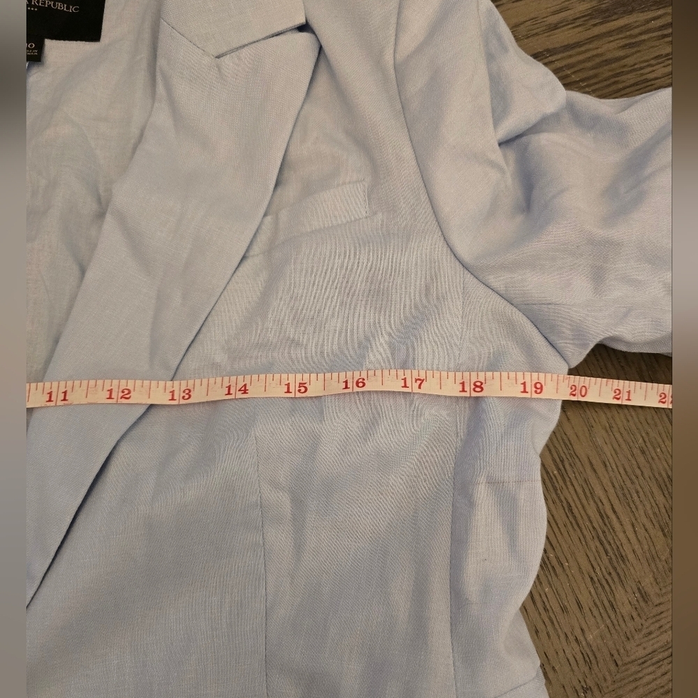 NWOT Banana Republic Linen-Blend Ruched-Sleeve Blazer In Blue Meditation Size 10 - Picture 9 of 14
